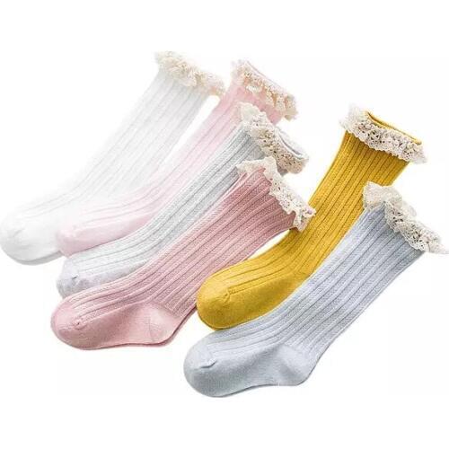Baby Kids Knee High Socks with Lace Stuff Ruffle Socks Princess Girls Childrens Leg Warmers Cotton Socks