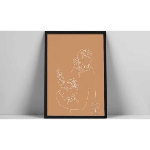 Eucalyptus Basket Art Print | Line Art Hair Bun | Line Drawing Woman | Oversized Sweater Print | Woman With Flowers | Flower Bas