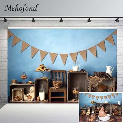 Mehofond Photo Backdrops For Studio Cookies and Milk Wooden Box Bears Newborn Baby Portrait Photography Background Photozone
