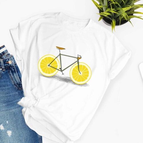 Harajuku Top Women T-shirt Casual Ladies Basic O-collar Short Sleeved Women Fun Lemon Print T-shirt Girl,Drop Ship
