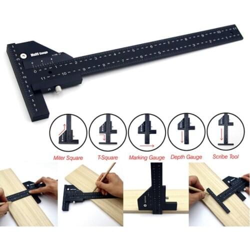 Multi Woodworking Sliding Gauge Aluminum Alloy Scribe Ruler Depth Gauge T-Square Scribing Measuring Tools Marking Gauge