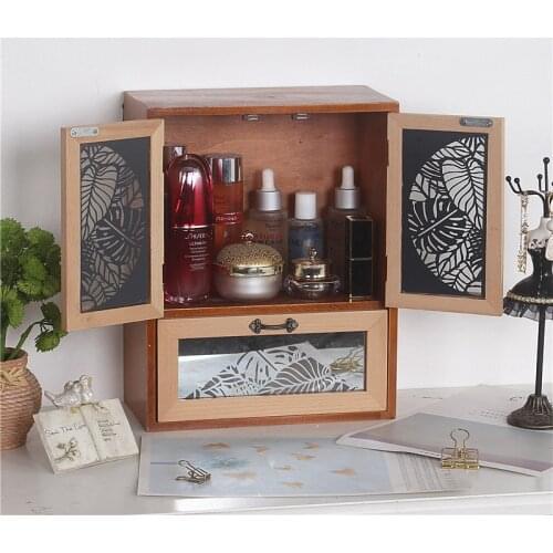 Nordic Style Natural Wooden Cosmetics Drawer Dresser Cabinet Skin Care Make Up Products Locker Table Shelf Jewelry Storage Box