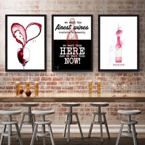 Creative Design Wine Heart Wall Art Prints Canvas Painting Ballet Wine Poster Wall Picture Bar Pub Home Dining Room Wall Decor