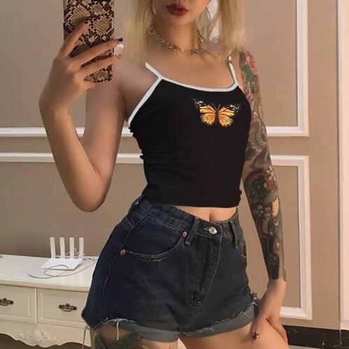 Cute butterfly printing cotton crop top women summer Casual white camiseta mujer 2021 ladies tank tops Street casual tees