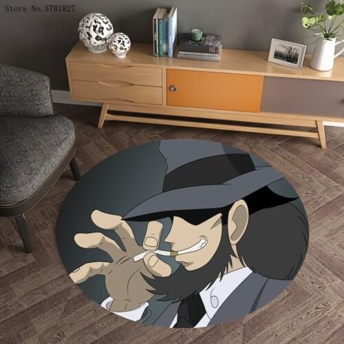 Lupin III Round Carpet 3D Print Rupan Sansei Carpet Japan Animation Mat For Living Room Floor Rug Kitchen Doorway Floor Carpet