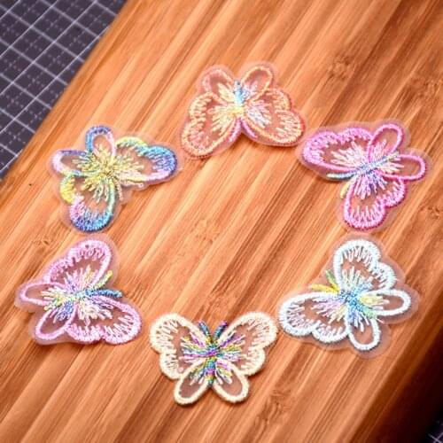 10pcs Gold Silver Line Embroidery Butterfly Lace Trim for Diy Hair Bow Accessories Clothing Headdress Decoration