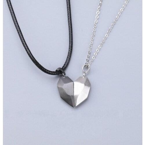 2pcs Magnetic Couple Necklace Geometric Heart Shape Wishing Stone Charm Fashion Jewelry Rope O Chain For Men Women