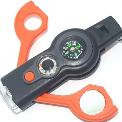 Multifunction 7 in1 Outdoor Survival Whistle Keychain with Compass Magnifier 03KA