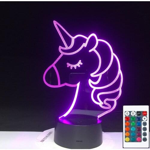 Unicorn Model 3D Illusion Night Lights Touching LED Lamps Kids Bedroom Decor Lights with Remote Control Dropship Products