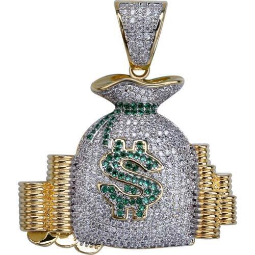 Mens Fashion Trends Pendant Necklace Selling Full of Money Pocket Shape Hip Hop Style Pendant Performance Wearing Jewelry