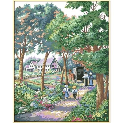 Reflection At Dusk Printed Cross Stitch Kits Landscape Patterns Canvas Embroidery Sets 11CT 14CT DIY Crafts Home Decor Paintings