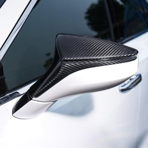 QHCP Rear View Mirror Cover Decoration Sticker Trim Strip Real Carbon Fiber 1Pair For Lexus ES200 260 300H 2018-2020 Car Styling