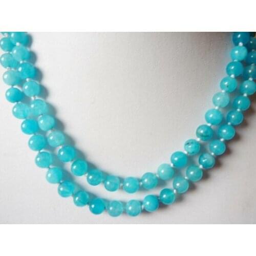 Natural South African Blue Topaz Gems Round Beads Necklace 36"8mm