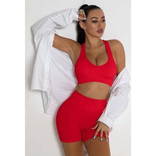 Yoga Clothing Women New Neck Gym Set High Waist Yoga Shorts Thread Seamless Bra Top Peach Shorts Fitness Suit SportWear Women