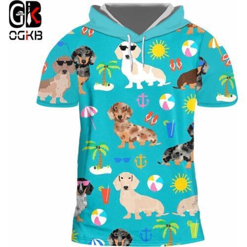 OGKB Hooded Tshirt 2018 New Mens Sun Dog T-Shirt Top 3D Print Puppy Park Hot Sale Hooded Autumn cat Short Tshirt