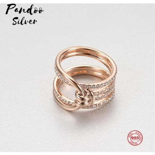 PANDOO Fashion Charm Pure 925 Silver Original 1:1 Copy, Gold Fashion Kink Design Wild Ring Ring Female Luxury Jewelry Gifts
