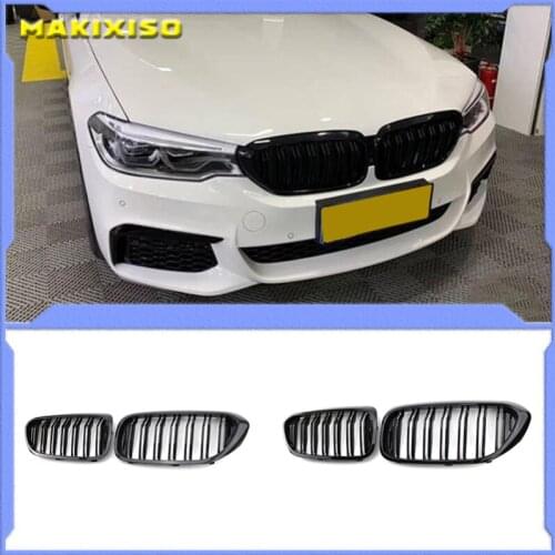 Front Bumper Grill For BMW 5 Series M5 G30 G31 520i 530i 540i ABS 2-slat Gloss Black Front Kidney Grille