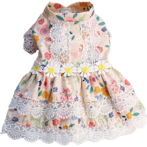 Pet Dog Dress Puppy Lace Hemline Floral Dress Party Costume for Small Dogs Summer Floral Dress Princess Lace Flower Dog Clothes