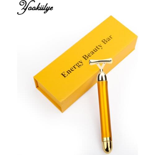 24k Gold Facial Lifting Roller Energy Beauty Bar Vibration Massager Face Slimming Anti-wrinkle Skin Tightening Y-Shaped Stick