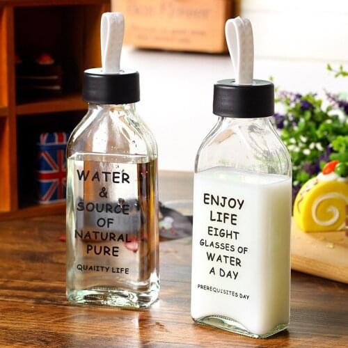 Letter Portable Glass Sealed Water Bottle Portable Beverage Bottle Milk Cup Handy Cute Water Goblet Wholesale Drinkware