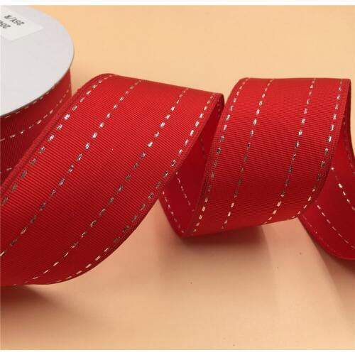 N2042 38mm X 25yards Wire Red Ribbon W/ Stitched Silver Lurex Lines. Gift Bow,wedding,cake Wrap,tree Decoration,wreath