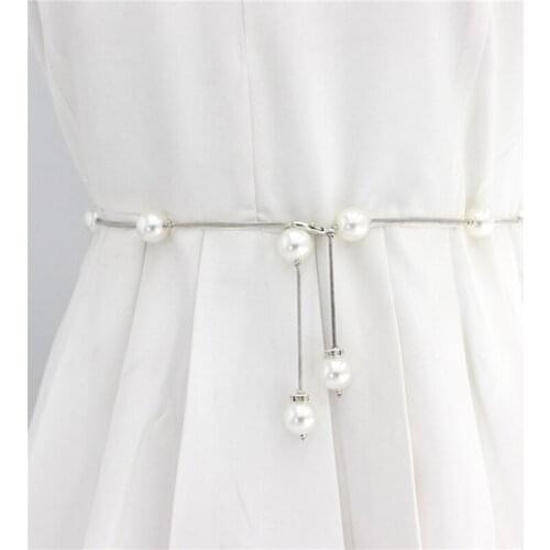 New Fashion Women Pearl Belt Elegant Wedding Chain Belt Female Waist Rope For Bride Dresses Crystal Strap Bridal Waistband