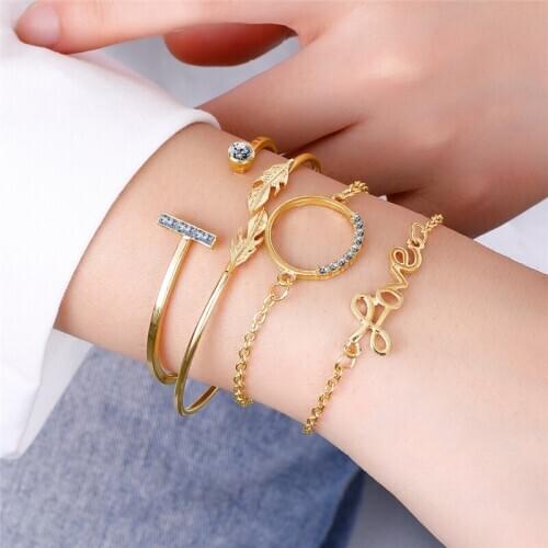 Luxury Letter Charm Bracelet Set For Women Girls Jewelry New Design “Love ” Couple Bracelets Bangles For Anniversary Pulseiras