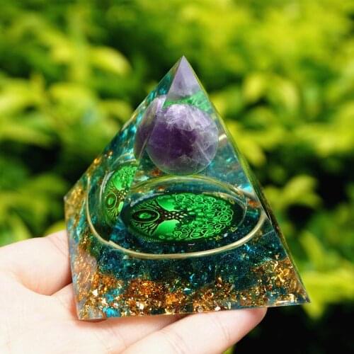 Handmade Orgonite Pyramid Amethyst Crystal Sphere Pyramid Copper EMF Protection Energy Generator Healing Reiki Chakra Multiplier