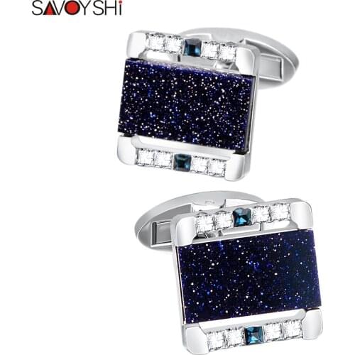 SAVOYSHI Luxury Blue Star Stone Cufflinks for Mens High Quality Crystals Cuff links Wedding Best Man Gifts Free Engraving Name
