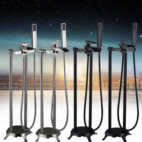 Vidric black nickel bathroom floor standing faucet waterfall spout mixer tap torneira bathroom shower faucet mixer bath shower