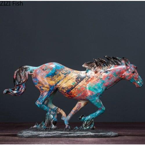 Modern Resin Colored Horse Art Sculpture Creative Animal Statue Desktop Decor Crafts Bookcase Office Home Decoration Accessories