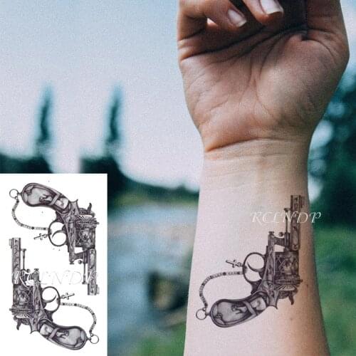 Waterproof Temporary Tattoo Sticker Cross Chain Machine Gun Tatto Flash Tatoo Fake Tattoos Hand Arm Body Art for Men Women