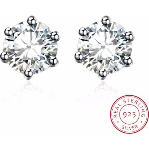 S925 Sterling Silver Stud Earrings Classic Snowflake Six-Claw Stud Earrings Womens Sterling Silver Jewelry