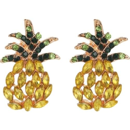 Hawaiian Style Creative Sweet Pineapple Crystal Earrings for Women Gold Fruit Earring Fashion Summer Jewelry 2021 Gift Party