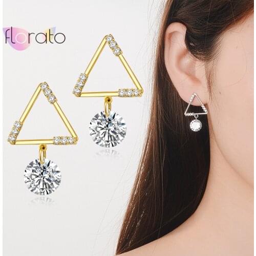 925 Sterling Silver Ear Needle Triangle Earrings Geometric Crystal Pendant Earrings For Women Fashion Jewelry Accessories