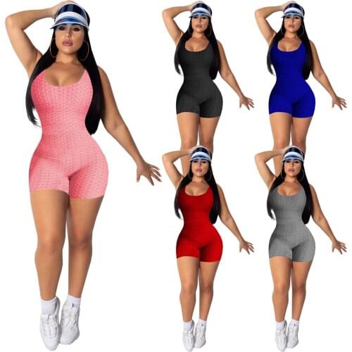 Womens Wrapped Vest Sleeveless Romper Jumpsuits Solid Color Ladies Casual Party Tummy Control Sports Summer Clothes Playsuits