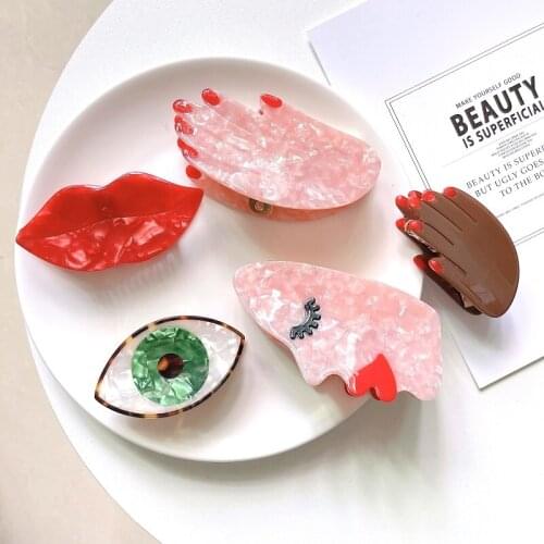 Women New Ins Large Eye Hand Mouth Funny Geometric Hollow Square Leopard Black Acetate Hair Clip Hair Crab Hair Accessories