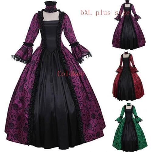 Good Quality S-5XL Lady Retro Large Swing Tight Waist Medieval Maxi Dress Cosplay Halloween Costume Long Sleeve Gothic Clothing
