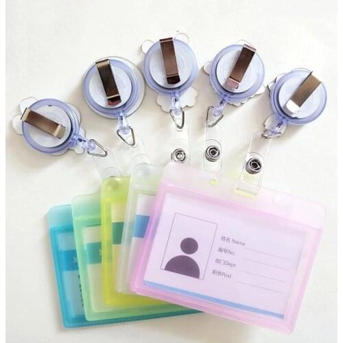 1pc Hospital Medical Workers Work Card Holder with Retractable Badge Reel Horizontal Staff Employees Card Cover Case ID Tag