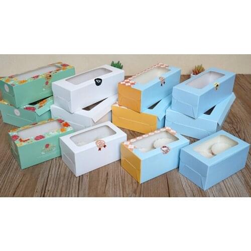 15pcs Large Brown food packaging 6 cupcake boxes 8,Kraft paper gift cake box with pvc window, 4 cupcake packing craft box blue