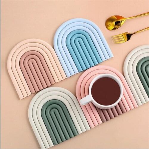 2 in 1 Rainbow Insulation Pad Detachable Silicone Placemat Non-Slip Dining Tableware Dish Bowl Pot Holder Table Mat Cup Coasters