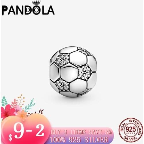 2021 new 100% 925 Sterling Silver Sparkling Soccer Football Charms Beads Fit Original Pandora Bracelet Fine Silver Jewelry Gift