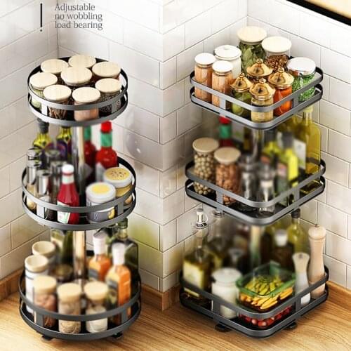 3 Layers 360 Degree Rotating Spice Rack Kitchen Corner Seasoning Storage Rack Steel Cabinet Organizer Shelf For Jars Cans Bottle