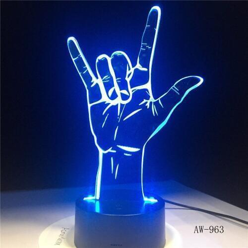 I Love You Sign Language 3D Night Light Instruments Lamp 7 Colors LED USB 3D Bedside Lamp Home Decor For Kids Toy Gift AW-963