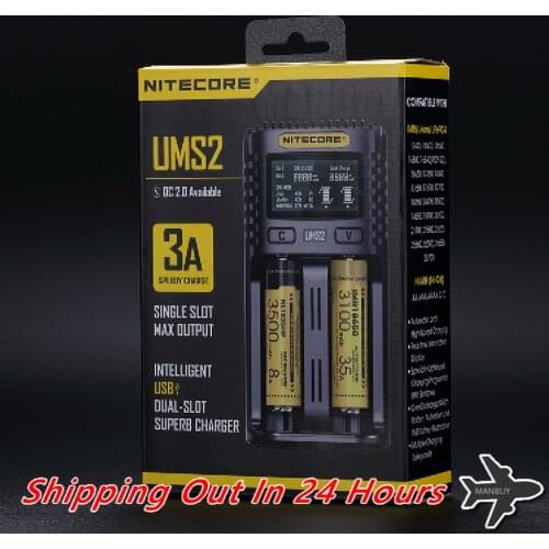 NITECORE UMS2 Automatic Universal 3A Quick Charger Intelligent USB Dual-Slot Superb Charger LCD Display Li-ion IMR Battery 21700