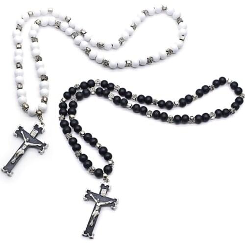 Rosary Necklace Jesus Christ Cross Pendant Necklaces Bead Long Chain Jewelry