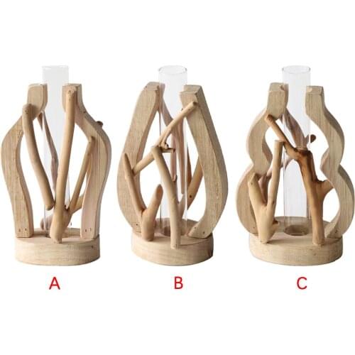 Pure Handwork Wooden Vase Decorated Solid Wood Flower Pot for Creative Glass Floral Hydroponic Container Home Decorative Vase