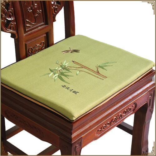 Elegant Embroidered Bamboo Pattern Seat Cushion Dining Chair Armchair Anti-Slip Pads Cotton Linen Sit Mats