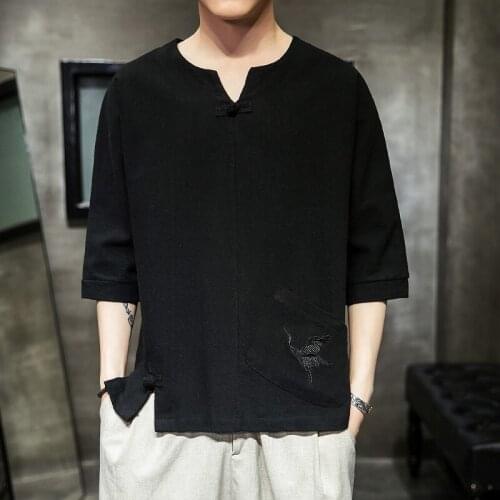 MenS Solid Color T Shirts Vintage 2021 Fashion Man Chinese Style Cotton Linen Short Sleeve T-Shirt Tops Streetwear Camisa 30237