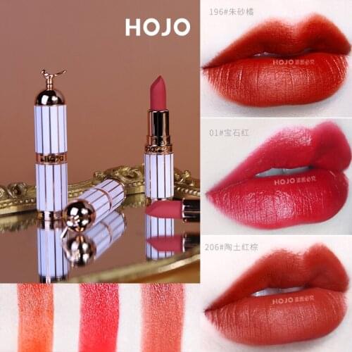 Hojo matte lipstick with brid cap long lasting cherry brown dark rose red long lasting waterproof smooth moisture lipgloss BN271